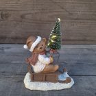 Karácsonyi dísz - Maci Szánkón Fenyőfával Világít