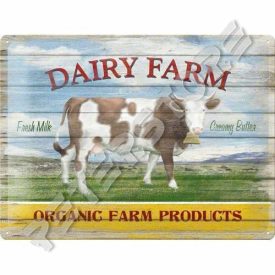   Retró Fém Tábla - Tehenészet, Friss tej Reklámtábla Dombornyomott