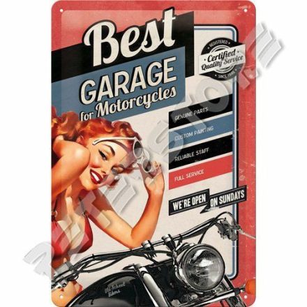 Retró Fém Tábla - Best Garage For Motorcycles Reklámtábla Dombornyomott