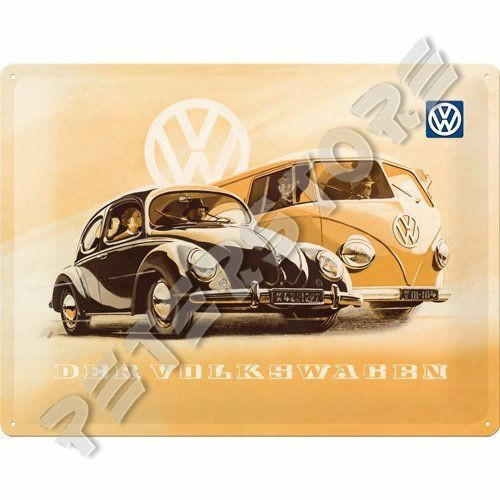 Retró Fém Tábla - Volkswagen VW Bogár És T1 Busz Reklámtábla Dombornyomott