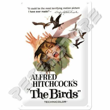 Retró Fém Tábla - Alfred Hitchcock - Madarak Dombornyomott Reklámtábla
