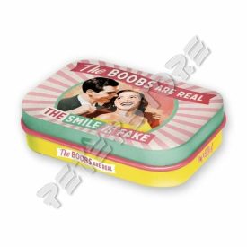   Retró Cukorkás Fémdoboz - A cici igazi, de a mosoly hamis Dombornyomott