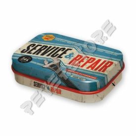   Retró Cukorkás Fémdoboz - Service & Repair, Szerviz, Javítás Dombornyomott