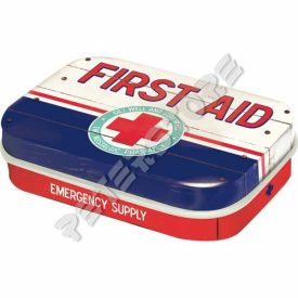 Retró Cukorkás Fémdoboz - Elsősegély Dombornyomott