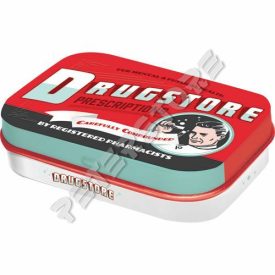   Retró Cukorkás Fémdoboz - Drug Store, Gyógyszertár Dombornyomott