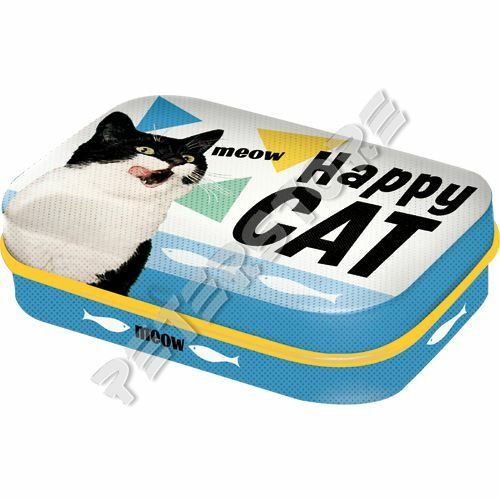 Retró Cukorkás Fémdoboz - Boldog Macska, Happy Cat Dombornyomott