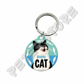 Retró Fém Kulcstartó - Boldog Macska, Happy Cat