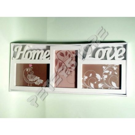 Fali Fényképtartó képkeret 3 db 10x15cm képnek Home - Love Fehér