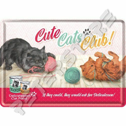 Retró Fém Képeslap - Cuki Cicák Klubja - Cute Cats Club