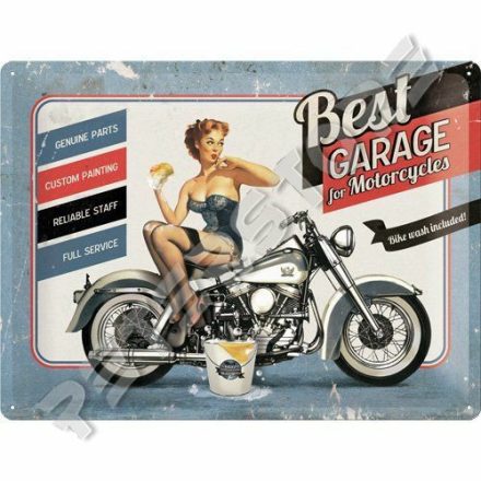 Retró Fém Tábla - Best Garage For Motorcycles Dombornyomott