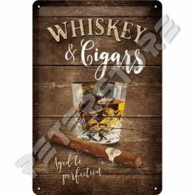 Retró Fém Tábla - Whisky és Szivar Dombornyomott
