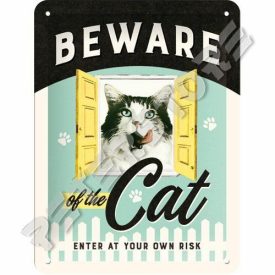 Retró Fém Tábla - Vigyázz! Macska Dombornyomott