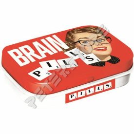   Retró Cukorkás Fémdoboz - Ész pirulák, Brain Pills Dombornyomott