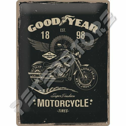 Retró Fém Tábla - Goodyear Motorcycle Gumik Dombornyomott