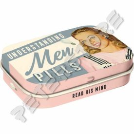   Retró Cukorkás Fémdoboz - Pirulák a Férfiak megértéséhez Dombornyomott