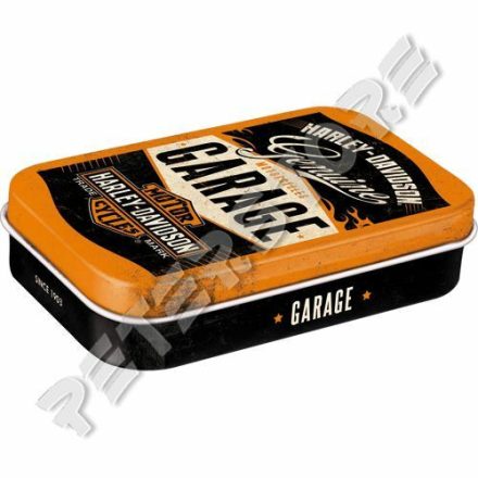 Retró Cukorkás Fémdoboz XL - Harley-Davidson Garage, Garázs Dombornyomott