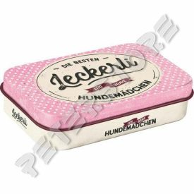   Retró Fémdoboz Jutalomfalatnak - Legjobb finomságok Lánykutyáknak Dombornyomott