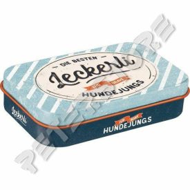   Retró Fémdoboz Jutalomfalatnak - Legjobb finomságok Fiúkutyáknak Dombornyomott