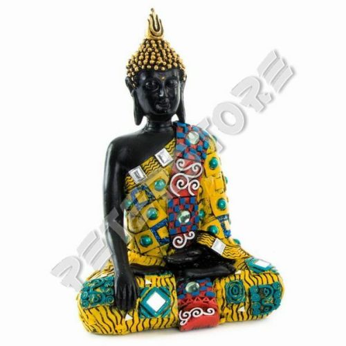 Indiai Ülő Buddha Szobor Színes, Arany Színű
