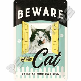 Retró Fém Tábla - Vigyázz! Macska Dombornyomott