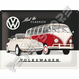 Retró Fém Tábla - Volkswagen VW Bogár És T1 Busz Reklámtábla Dombornyomott