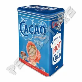   Retró Fémdoboz Csatos, Aromazárós - Cacao, Kakaó Dombornyomott