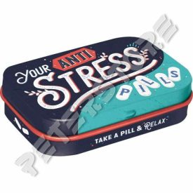  Retró Cukorkás Fémdoboz - Anti Stressz pirulák, Anti Stress pills Dombornyomott