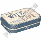 Retró Cukorkás Fémdoboz - Boldog feleség, Boldog élet Dombornyomott