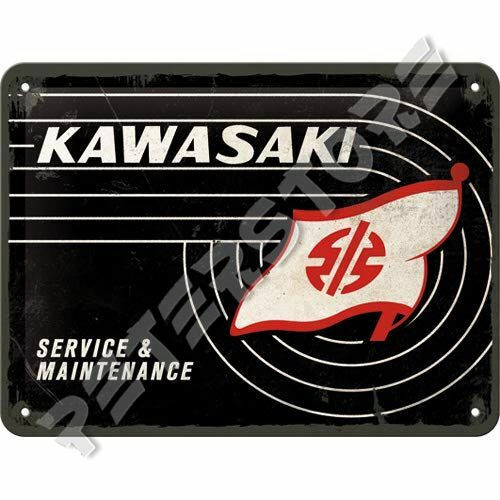 Retró Fém Tábla - Kawasaki Service, Szerviz Dombornyomott