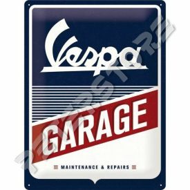 Retró Fém Tábla - Vespa Garage, Garázs Dombornyomott