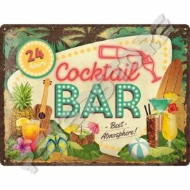   Retró Fém Tábla - Cocktail Bar - Koktél bár Dombornyomott
