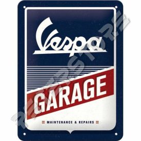 Retró Fém Tábla - Vespa Garage, Garázs Dombornyomott