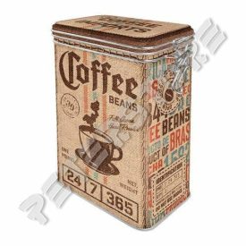   Retró Fémdoboz Csatos, Aromazárós - Coffee, Kávé Dombornyomott