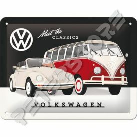  Retró Fém Tábla - Volkswagen VW Bogár És T1 Busz Reklámtábla Dombornyomott