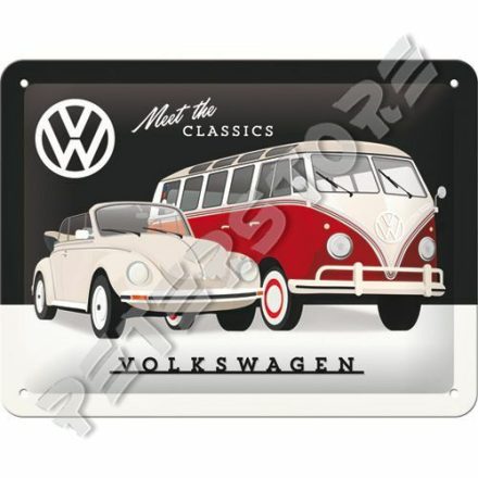 Retró Fém Tábla - Volkswagen VW Bogár És T1 Busz Reklámtábla Dombornyomott