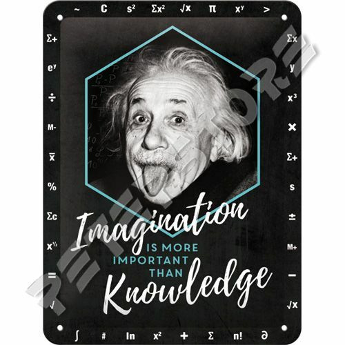 Retró Fém Tábla - A képzelőerő fontosabb mint a tudás - Albert Einstein Dombornyomott