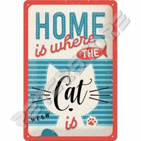   Retró Fém Tábla - Otthon ahol a macska is van Dombornyomott