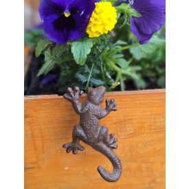 Öntöttvas Gyík, Gekkó Cserép dísz  Méretek: 14 cm magas, 7 cm széles, 6 cm mély.