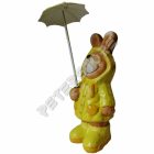Kerámia Nyúl, Nyuszi Figura Esernyővel   Méret: 6 cm széles, 15 cm magas, 5,5 cm mély