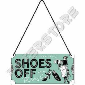 Retró Fém Tábla - Cipőt le, kérem Dombornyomott Méretek: 10 x 20 cm