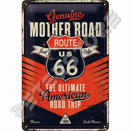 Retró Fém Tábla - U.S. Route 66 Dombornyomott Méretek: 20 x 30 cm