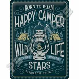 Retró Fém Tábla - Boldog kempingező Dombornyomott Méretek: 30 x 40 cm