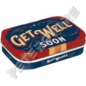 Retró Cukorkás Fémdoboz -  Get well soon - Jobbulást Dombornyomott