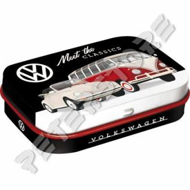   Retró Cukorkás Fémdoboz - Volkswagen VW Bogár És T1 Busz Dombornyomott
