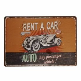 Retró Fém Tábla - Rent A Car Dombornyomott