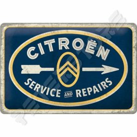   Retró Fém Tábla - Citroën Service & Repair, Citroen Szerviz, Javítás Dombornyomott