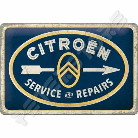 Retró Fém Tábla - Citroën Service & Repair, Citroen Szerviz, Javítás Dombornyomott