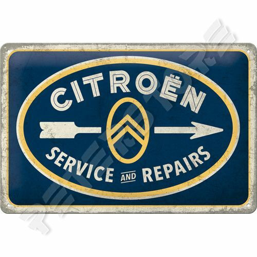 Retró Fém Tábla - Citroën Service & Repair, Citroen Szerviz, Javítás Dombornyomott