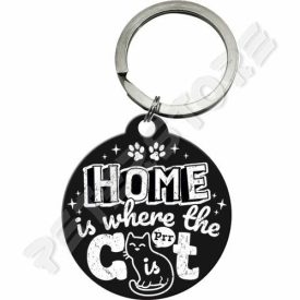 Retró Fém Kulcstartó - Otthon ahol a macska is van