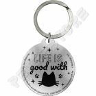 Retró Fém Kulcstartó - Otthon ahol a macska is van